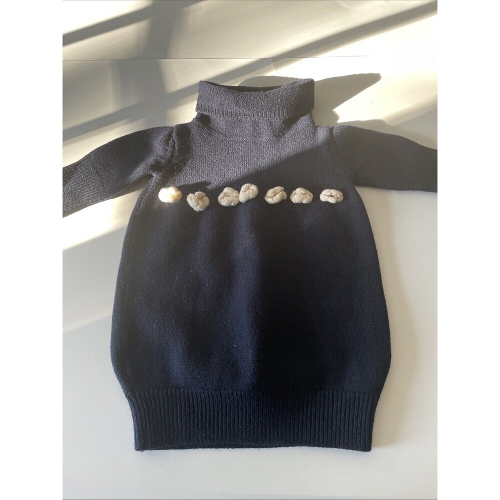 Navy Little Girl Crochet Floral Accents  100 % Wool